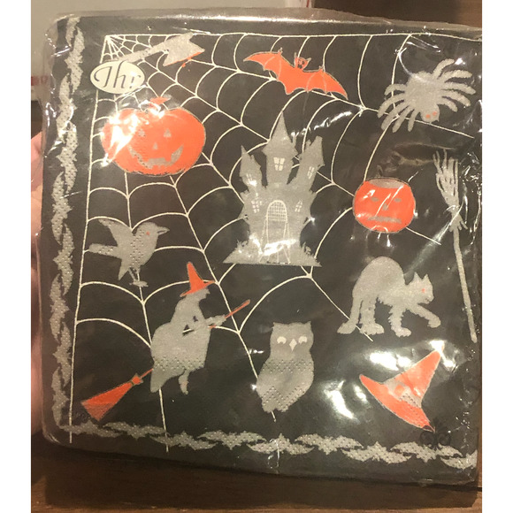 NWT HALLOWEEN PARTY Bundle Plate Dessert Plate Napkins Witch FolkArt Silhouettes - Picture 7 of 10